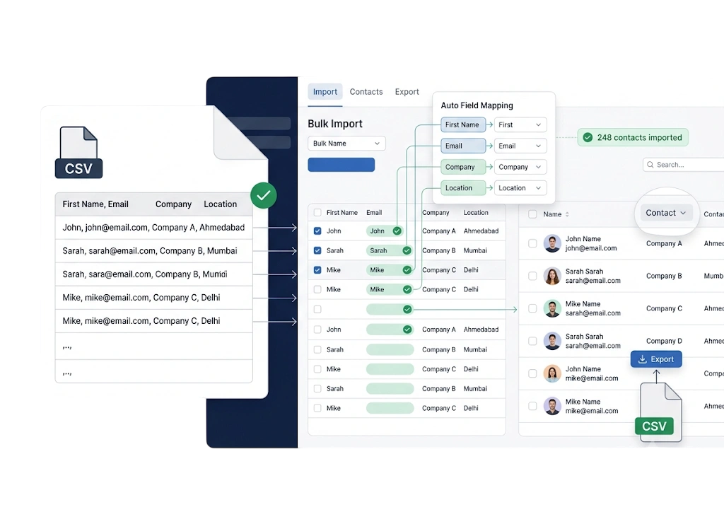 Import contacts in minutes.