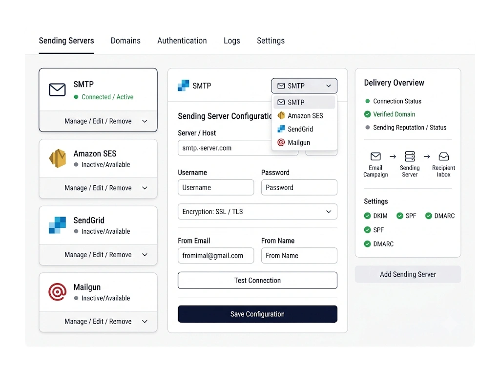 GetBiz Campaign sending servers (smtp, ses, sendgrid, mailgun)