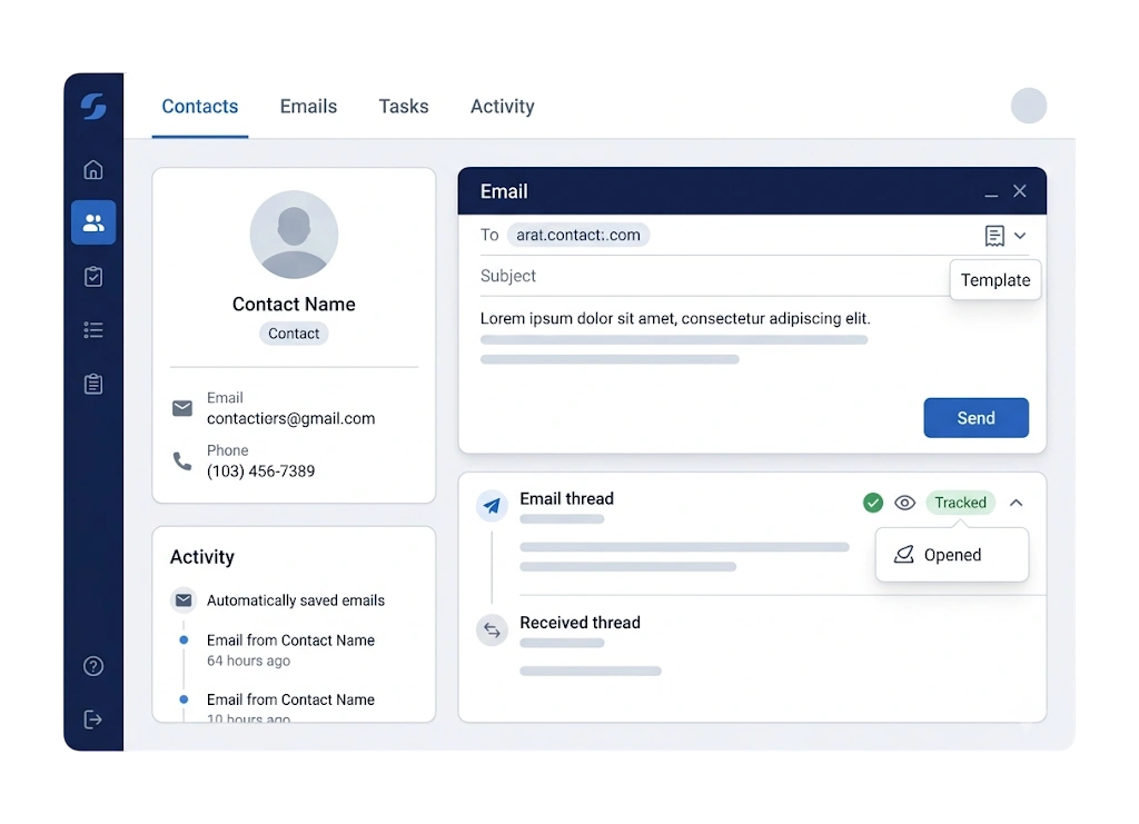 Email inside the CRM.